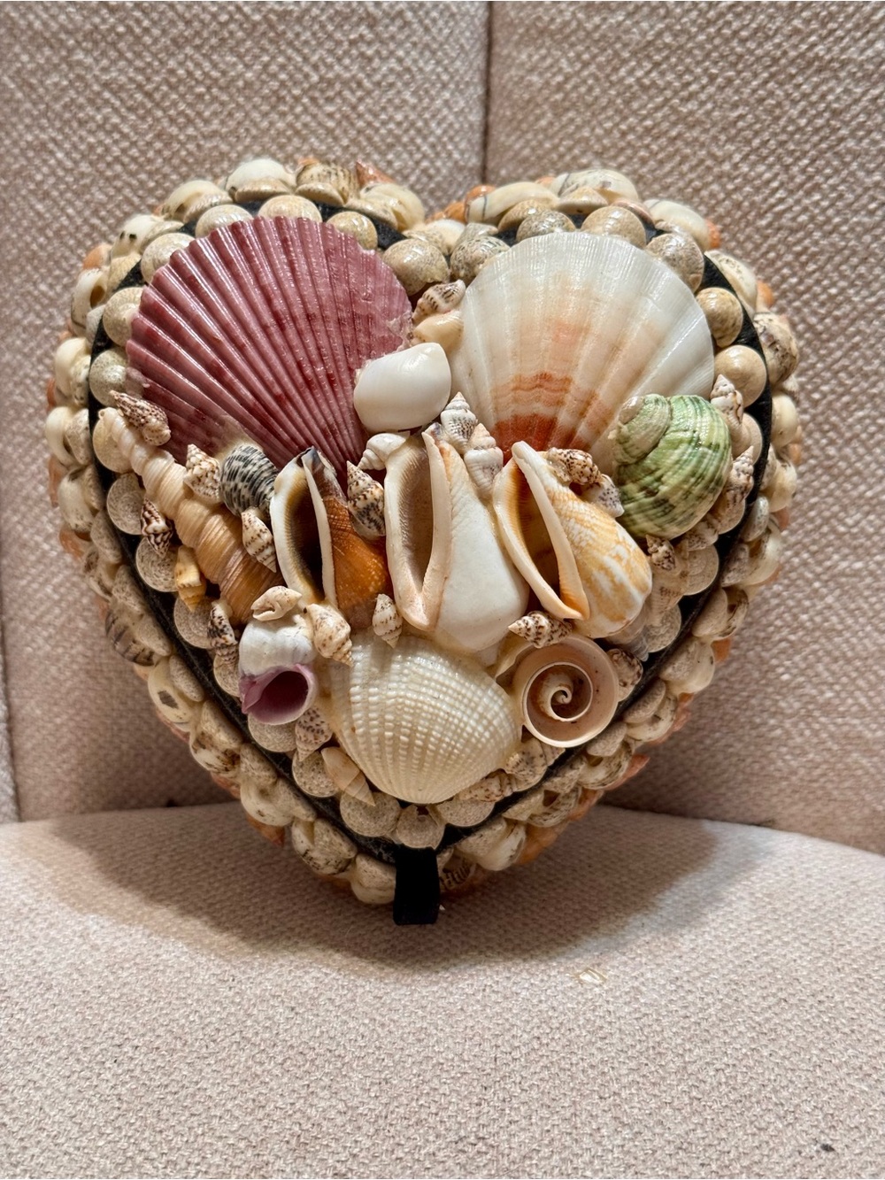 Vintage Y2K Heart-Shaped Seashell Trinket Jewelry Box - Velvet Lined